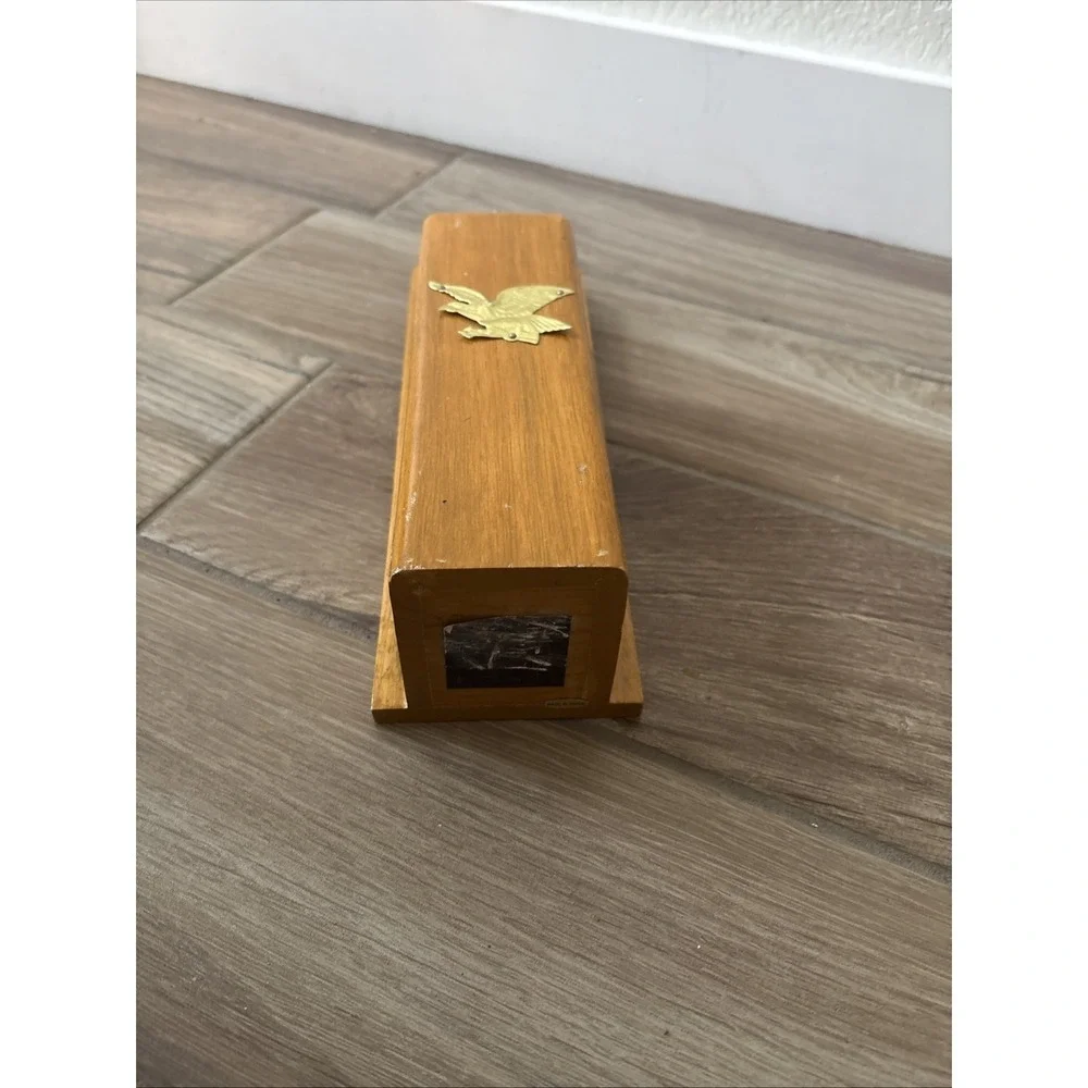 Vintage Rustic Wall Mount Wooden Long‎ Match Holder Box Brass Eagle 14.25